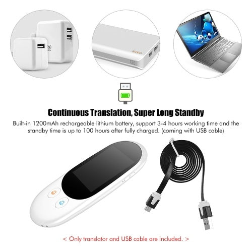 Smart Language Voice Translator Device Translation 51 Languages 2.4 Inch TouchScreen Rechargeable Battery Support Photo Translation Wifi Hotspot for Learning Traveling Business Shopping