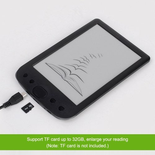 6 Inch e-Book Reader 800*600 Resolution E-Ink Screen Glare-free with USB Cable PU Cover Built-in Light 8GB Memory Storage E-reader Support TF Card