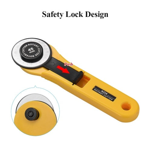 NDK 45mm Rotary Cutter Knife with Ergonomic Handle Safety Lock Quilting Sewing Cutting Tool