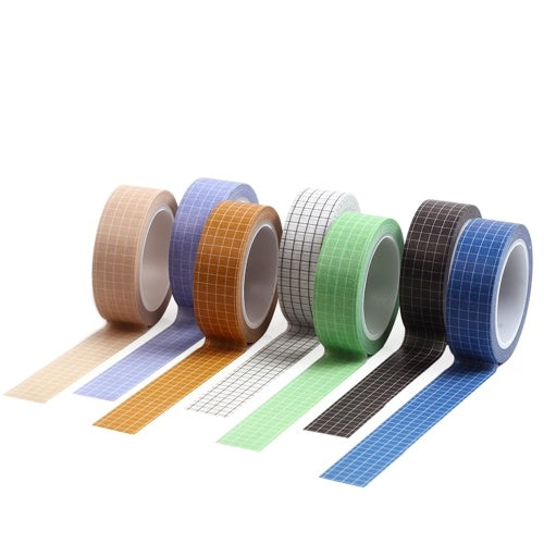 15mm×10m Grid Printed Pattern Pure Color Washi Tape Sticky Adhesive Paper