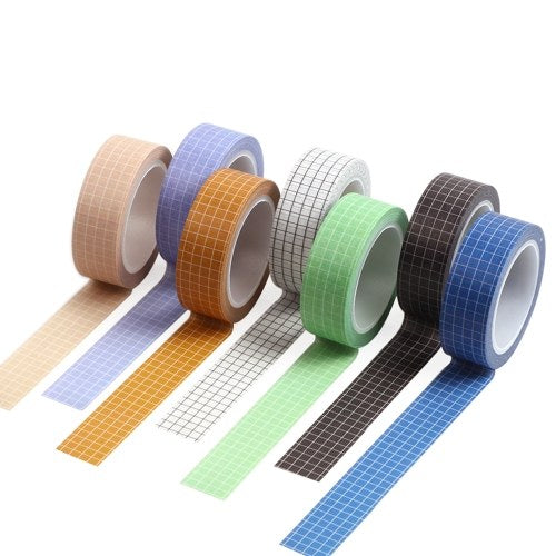 15mm×10m Grid Printed Pattern Pure Color Washi Tape Sticky Adhesive Paper