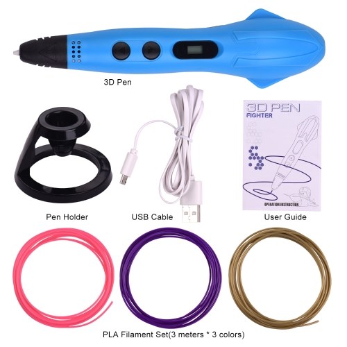 3D Printing Pen with 3 Colors 1.75mm PLA Filament Refills LCD Screen Non-Clogging 3D Pen