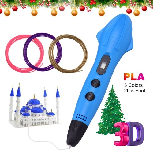 3D Printing Pen with 3 Colors 1.75mm PLA Filament Refills LCD Screen Non-Clogging 3D Pen