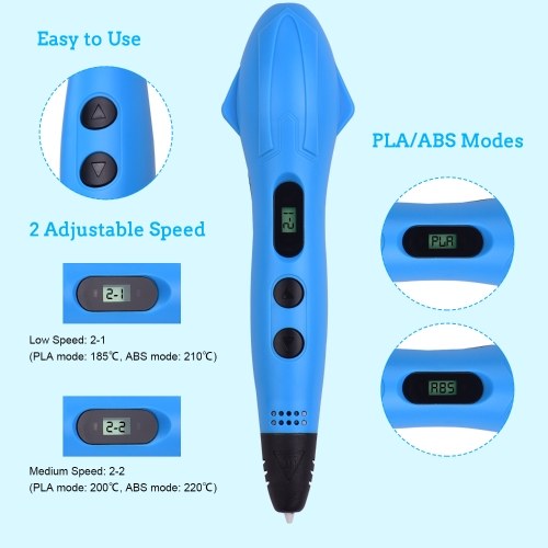 3D Printing Pen with 3 Colors 1.75mm PLA Filament Refills LCD Screen Non-Clogging 3D Pen