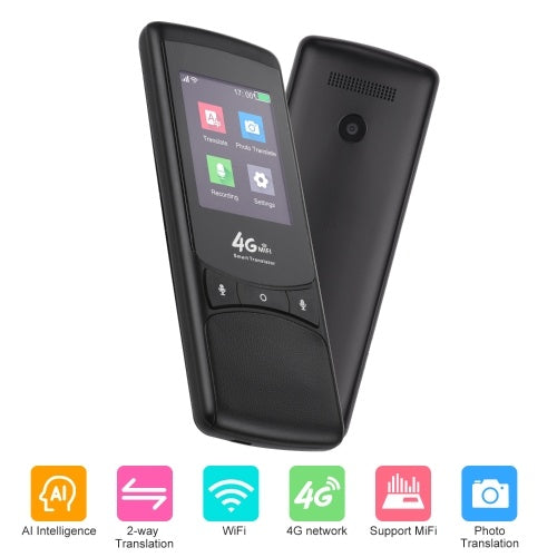 Smart Instant Language Translator Device with 2.4 Inch Touchscreen 75 Languages Real Time Two-Way Voice Translation Support 4G WiFi Hotspot Offline/Photo/Recording Translating for Learning Travel Shopping Business