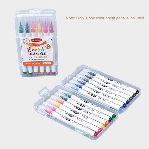 Watercolor Real Brush Pens with Flexible Nylon Tips 12 Vibrant Colors Paint Markers Water Soluble