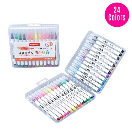 Watercolor Real Brush Pens with Flexible Nylon Tips 12 Vibrant Colors Paint Markers Water Soluble