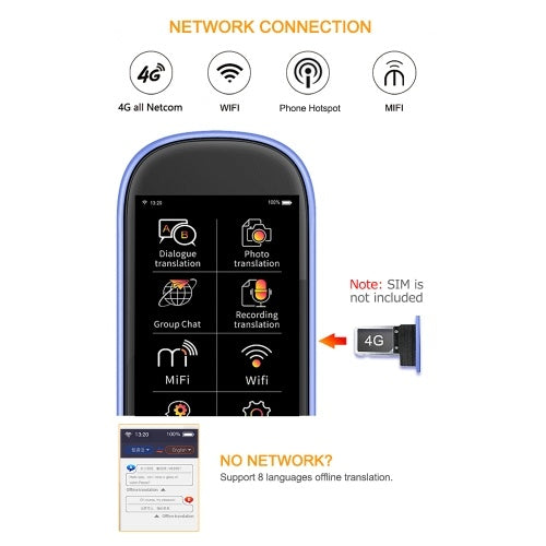 جهاز مترجم اللغة boeleo بشاشة لمس 3.0 بوصة 4G/WiFi/Hotspot/غير متصل يدعم 117 لغة مترجم صوتي فوري ثنائي الاتجاه مع تسجيل/ترجمة كاميرا الصور محمول لتعلم السفر والتسوق