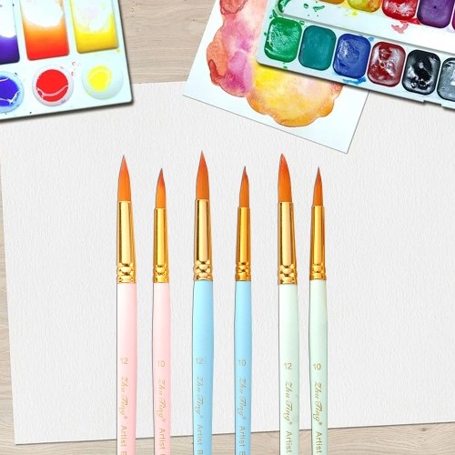 6pcs Art Paint Brushes Pen Set Round Pointed Tip Professional Paintbrush Nylon Hair Wooden Handle for Acrylic Oil Watercolor Gouache Face Painting Art Supplies