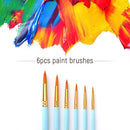 6pcs Art Paint Brushes Pen Set Round Pointed Tip Professional Paintbrush Nylon Hair Wooden Handle for Acrylic Oil Watercolor Gouache Face Painting Art Supplies