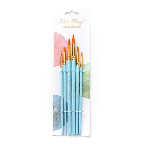 6pcs Art Paint Brushes Pen Set Round Pointed Tip Professional Paintbrush Nylon Hair Wooden Handle for Acrylic Oil Watercolor Gouache Face Painting Art Supplies