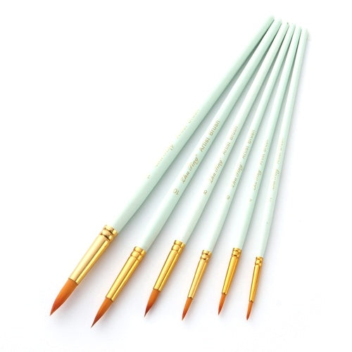 6pcs Art Paint Brushes Pen Set Round Pointed Tip Professional Paintbrush Nylon Hair Wooden Handle for Acrylic Oil Watercolor Gouache Face Painting Art Supplies