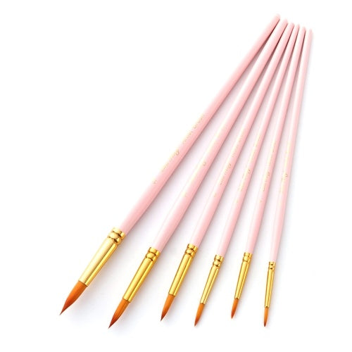 6pcs Art Paint Brushes Pen Set Round Pointed Tip Professional Paintbrush Nylon Hair Wooden Handle for Acrylic Oil Watercolor Gouache Face Painting Art Supplies