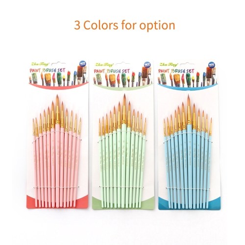 12pcs Professional Artist Paintbrush Set Round Pointed Tip Paint Brushes Durable Nylon Hair Wooden Handle