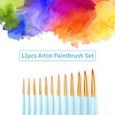 12pcs Professional Artist Paintbrush Set Round Pointed Tip Paint Brushes Durable Nylon Hair Wooden Handle