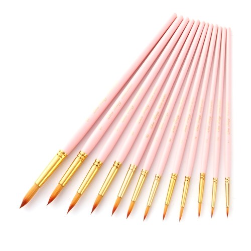 12pcs Professional Artist Paintbrush Set Round Pointed Tip Paint Brushes Durable Nylon Hair Wooden Handle