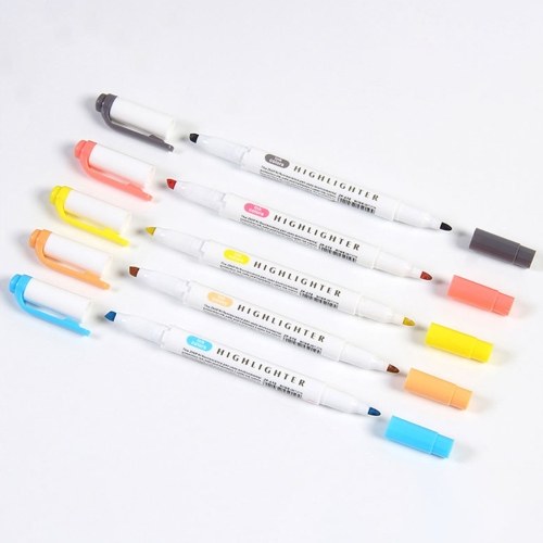 5 Colors Dual Tip Highlighter Pens Broad Chisel and Fine Tips Marker Pen for for School Students Office Home Supplies