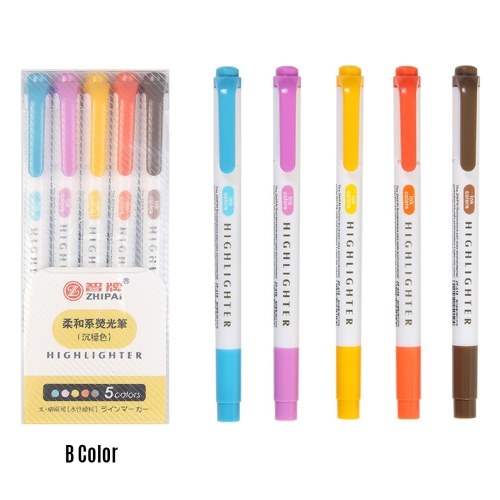 5 Colors Dual Tip Highlighter Pens Broad Chisel and Fine Tips Marker Pen for for School Students Office Home Supplies