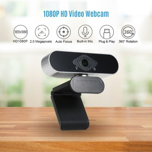 1080P HD Computer Camera Video Conference Camera Webcam 2 Megapixels Auto Focus 360° Rotation H.264 Video Compression