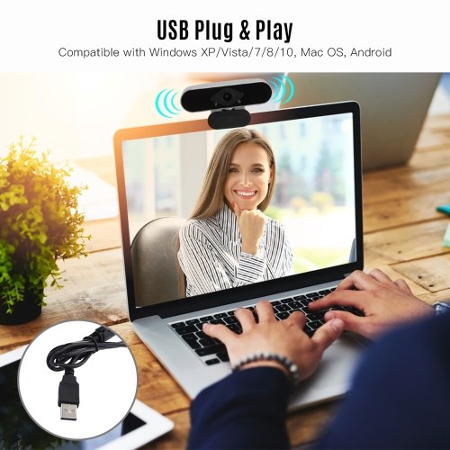 1080P HD Computer Camera Video Conference Camera Webcam 2 Megapixels Auto Focus 360° Rotation H.264 Video Compression