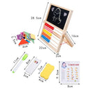 Multi-Functional Wooden Abacus Tool with Double-Sided Drawing Board Seven-Piece Puzzle