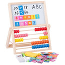 Multi-Functional Wooden Abacus Tool with Double-Sided Drawing Board Seven-Piece Puzzle