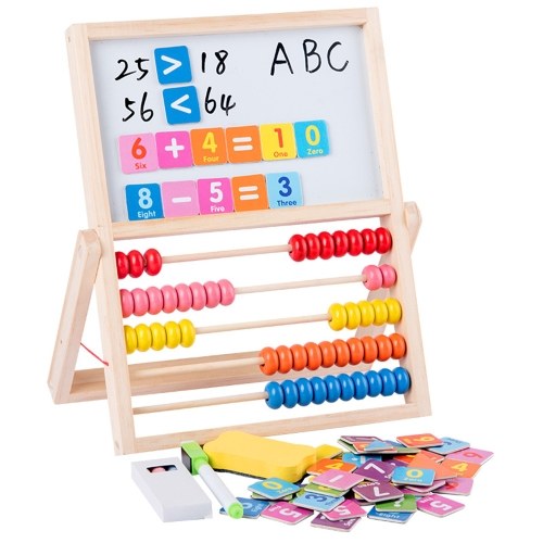 Multi-Functional Wooden Abacus Tool with Double-Sided Drawing Board Seven-Piece Puzzle