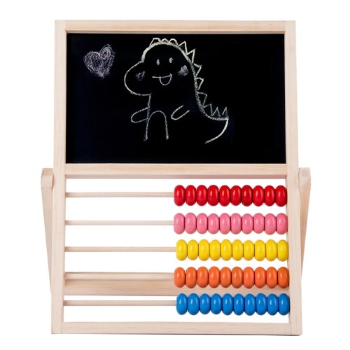 Multi-Functional Wooden Abacus Tool with Double-Sided Drawing Board Seven-Piece Puzzle