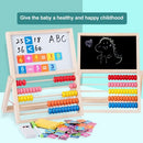 Multi-Functional Wooden Abacus Tool with Double-Sided Drawing Board Seven-Piece Puzzle