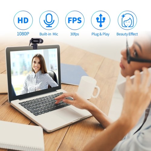 Aibecy HD 1080P Webcam USB Computer Web Camera with Bracket Built-in Microphone Plug and Play for Desktop PC Laptop Video Conferencing Live Streaming Recording Online Classes