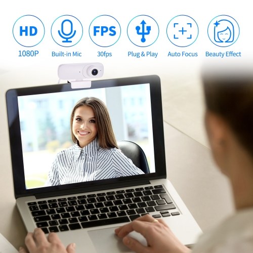 Aibecy HD 1080P Webcam with Microphone Support Touch-Switch Auto Focus USB Computer Camera Web Cam Plug and Play for PC Desktop Laptop Video Calling Conferencing Live Streaming Recording Online Classes