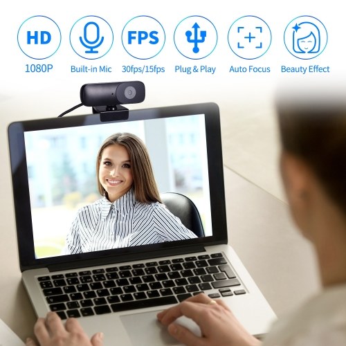 كاميرا ويب Aibecy Full HD 1080P CMOS 500W كاميرا ويب مع ميكروفون تدعم التركيز التلقائي USB كاميرا الكمبيوتر التوصيل والتشغيل للكمبيوتر المكتبي والكمبيوتر المحمول ومكالمات الفيديو والبث المباشر وتسجيل الفصول عبر الإنترنت