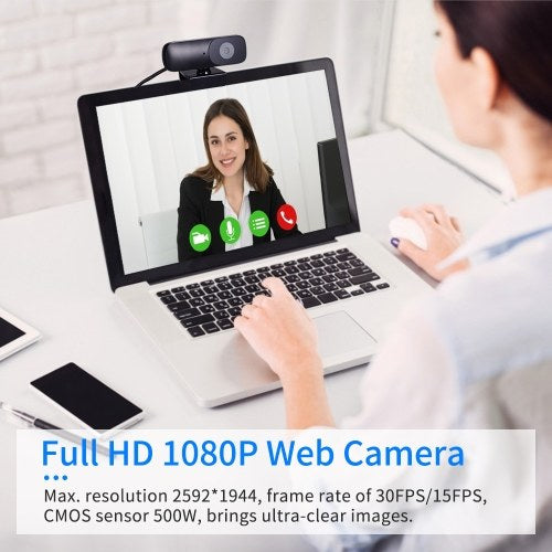 كاميرا ويب Aibecy Full HD 1080P CMOS 500W كاميرا ويب مع ميكروفون تدعم التركيز التلقائي USB كاميرا الكمبيوتر التوصيل والتشغيل للكمبيوتر المكتبي والكمبيوتر المحمول ومكالمات الفيديو والبث المباشر وتسجيل الفصول عبر الإنترنت