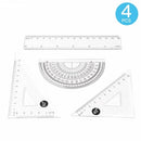 4 Pieces Clear Plastic Math Geometry Tool Ruler Set Includes 6-Inch Straight Ruler & 2pcs Triangle Ruler