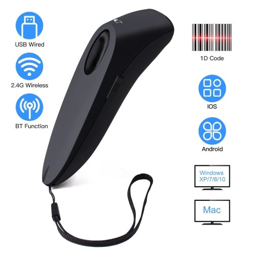 Aibecy Portable 3-in-1 Barcode Scanner Handheld 1D Bar Code Reader Support BT & 2.4G Wireless & USB Wired Connection