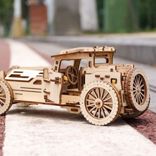 3D Wooden Puzzle Vintage Car Support Top Cover Modification Mechanical Model Kits