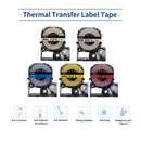 PUTY 5 Rolls Self-Adhesive Label Tape Replacement Label Maker Tape Black on Blue 0.24 Inch(6mm)x26.2 Feet(8m) Waterproof and Oil-Proof Compatible with KINGJIM SR230CH/SR230C/SR530C/SR550C/SR3900C Label Printer