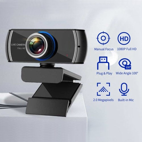 كاميرا ويب 1080P HD Streaming Webcam USB كاميرا فيديو للكمبيوتر 2 ميجابكسل عرض واسع 100 درجة تركيز يدوي