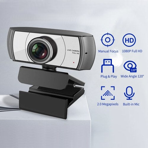 كاميرا ويب 1080P HD Streaming Webcam USB كاميرا فيديو للكمبيوتر 2 ميجابكسل 120 درجة عرض واسع التركيز اليدوي