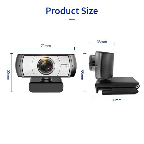 1080P HD Streaming Webcam USB Computer Video Camera 2 Megapixels 120° Wide Viewing Manual Focus