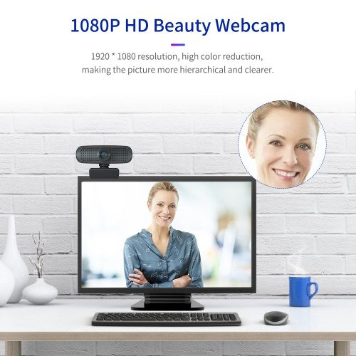 1080P HD Streaming Webcam USB Computer Video Camera 2 Megapixels 80° Wide Viewing Manual Focus