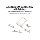 For iPhone 6S 6 7 8 Plus Alloy Nano SIM Card Holder Tray Slot Side Volume Mute Power Keys Button Replacement Part SIM Card Holder Adapter Socket