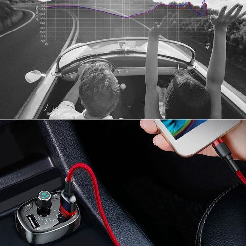 Baseus S-09 T Cat head BT MP3 Car Charger Dual USB Car Phone Charger 3.4A Handsfree Call Car Charger Dual USB Port TF Card Car Charger Compatible for IOS Android