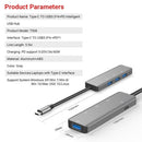 T508 5 in 1 Hub Type C To USB3.0*4+PD Intelligent USB Hub Multi-Port Adapter for Laptop Computer Mobile Phones Gray