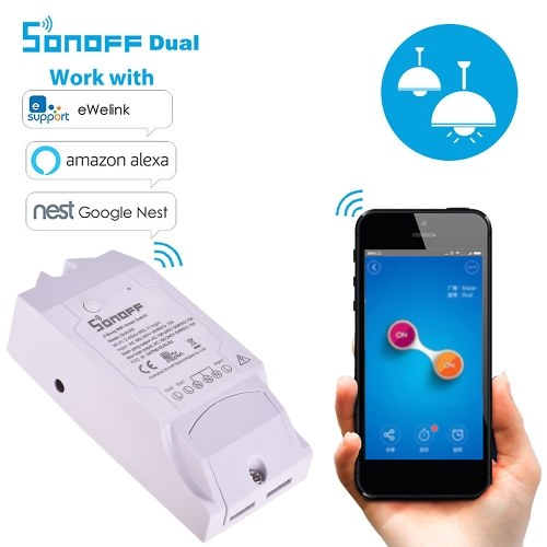 Sonoff Dual R2 WiFi Wireless Smart Switch 2 Gang Smart Home Wifi Remote Controller يعمل مع Google Home Alexa