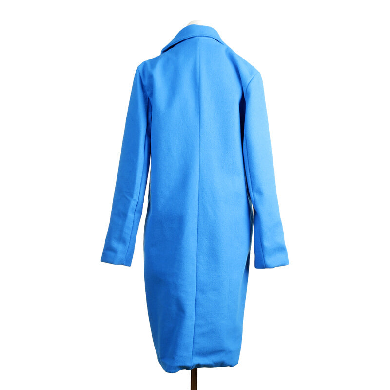 Plus Size Women Style Long Trench Coat - Blue