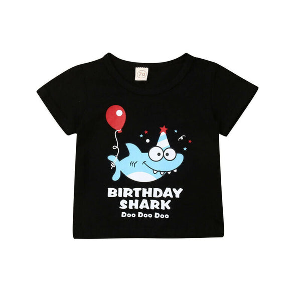 Premium Birthday Shark Tee Shirt - Black