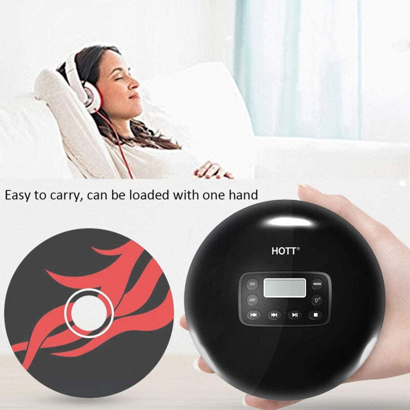 Premium Rechargeable Portable CD Player - Black