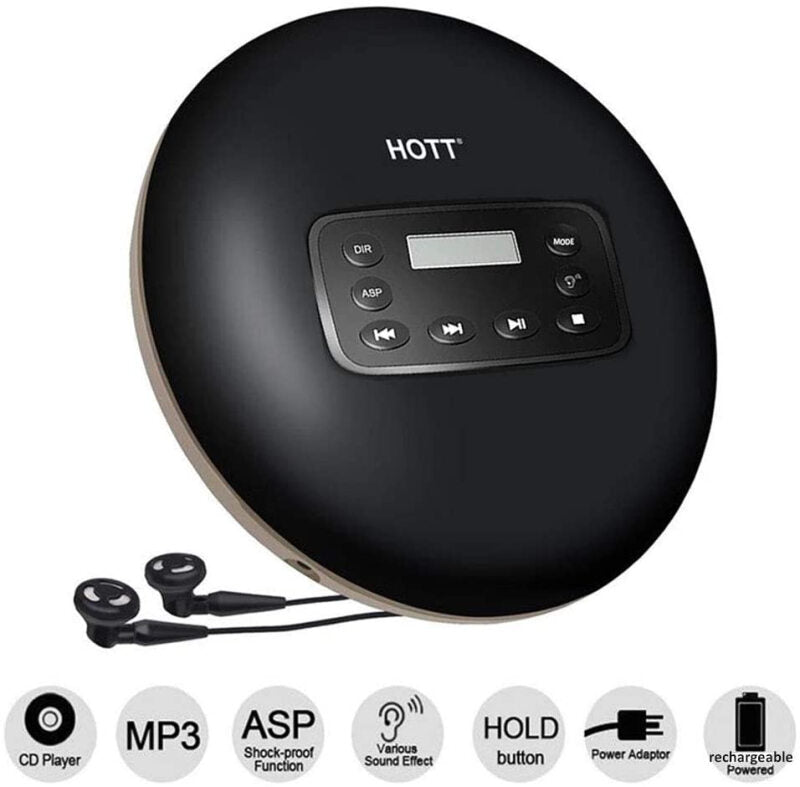 Premium Rechargeable Portable CD Player - Black