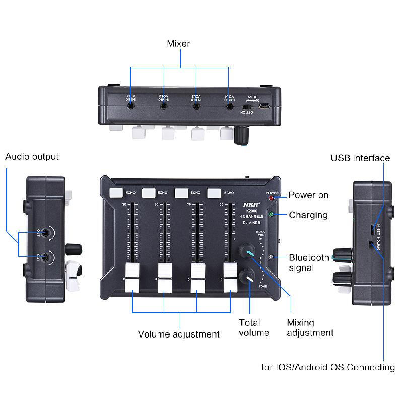 Professional Mini Pocket 4-Channel Mixer - Black